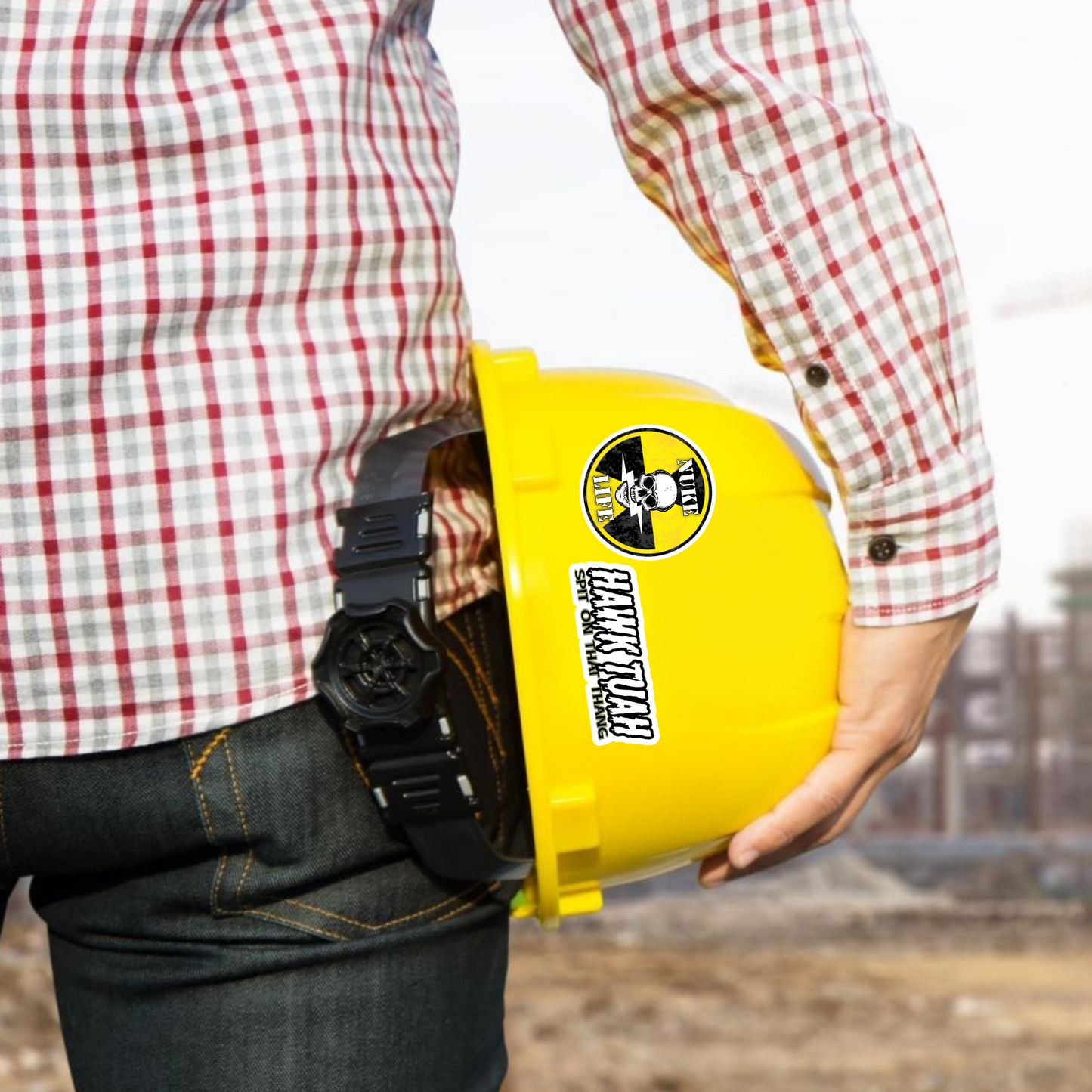 HAWK TUAH Give Em That Hard Hat Sticker Blue Collar Decal Viral Tiktok Reel