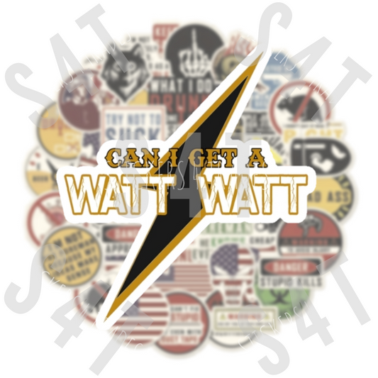 Can I Get a WATT WATT Electrician Hard Hat Sticker Blue Collar Decal Badge Funny