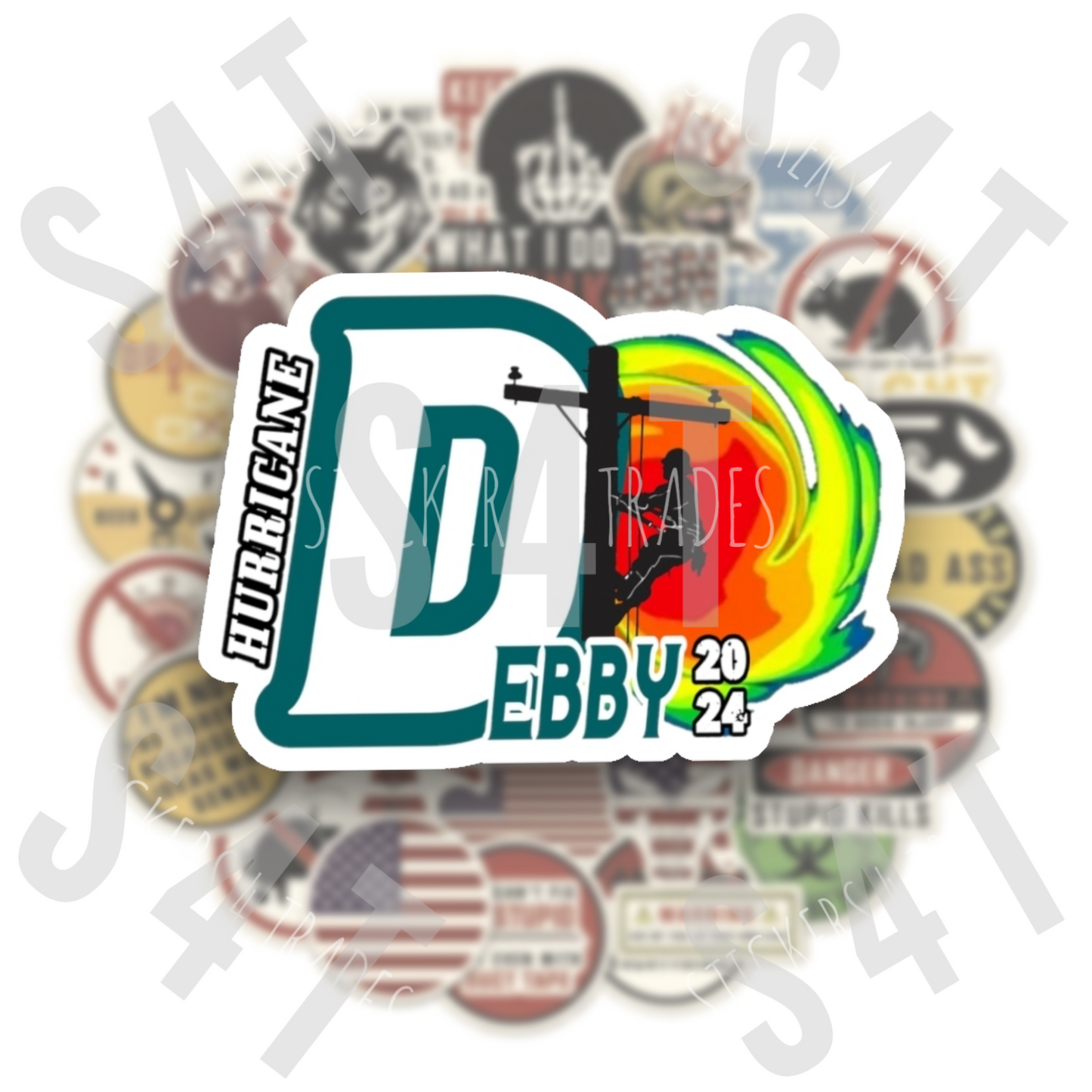 2024 Hurricane Debby Lineman Hard Hat Sticker Stateless Tropical Storm Gift Union