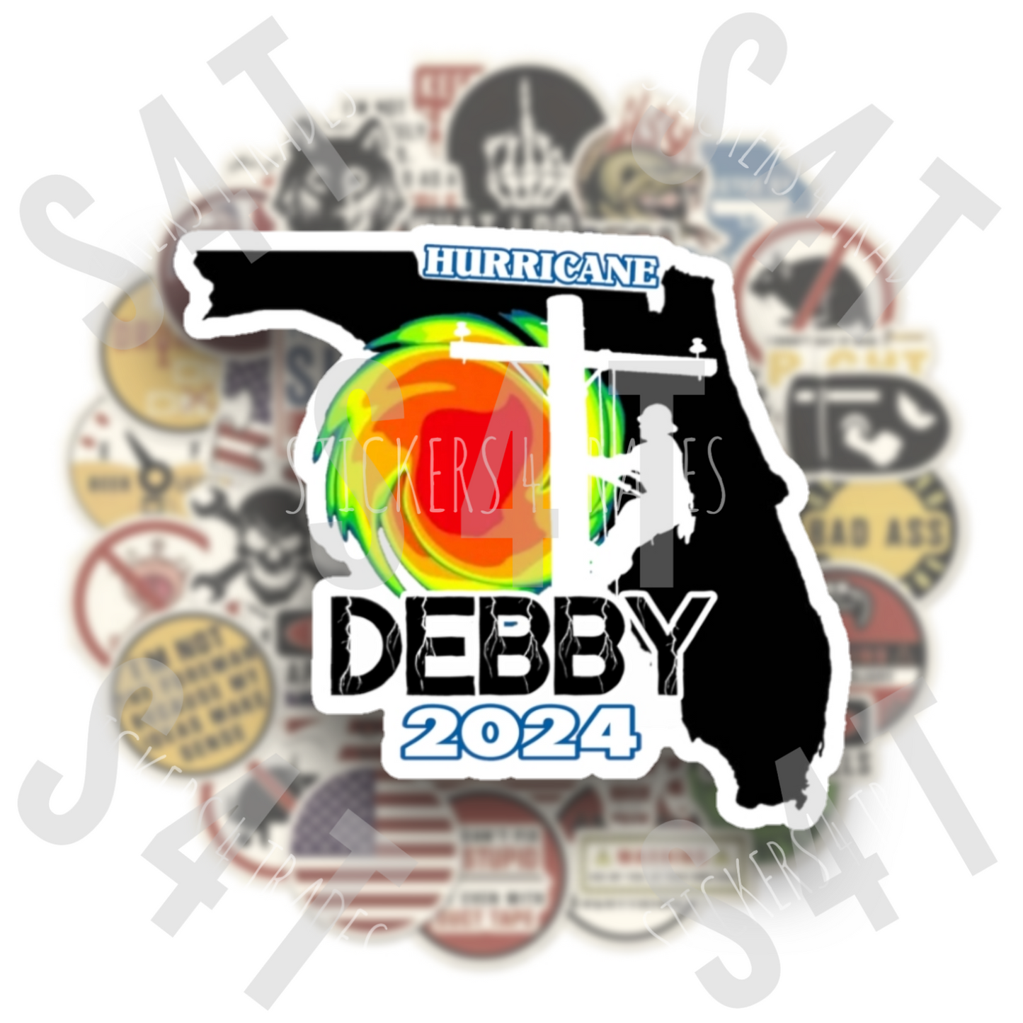 2024 Hurricane Debby Lineman Hard Hat Sticker Florida Tropical Storm Gift Union