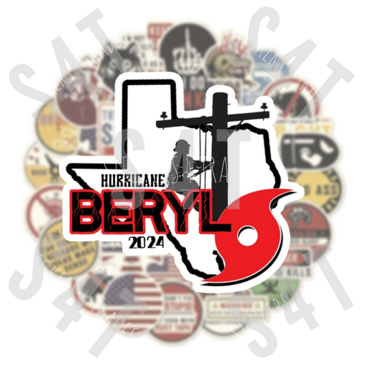 2024 Hurricane Beryl Lineman Hard Hat Sticker Tropical Storm Texas Gift Union