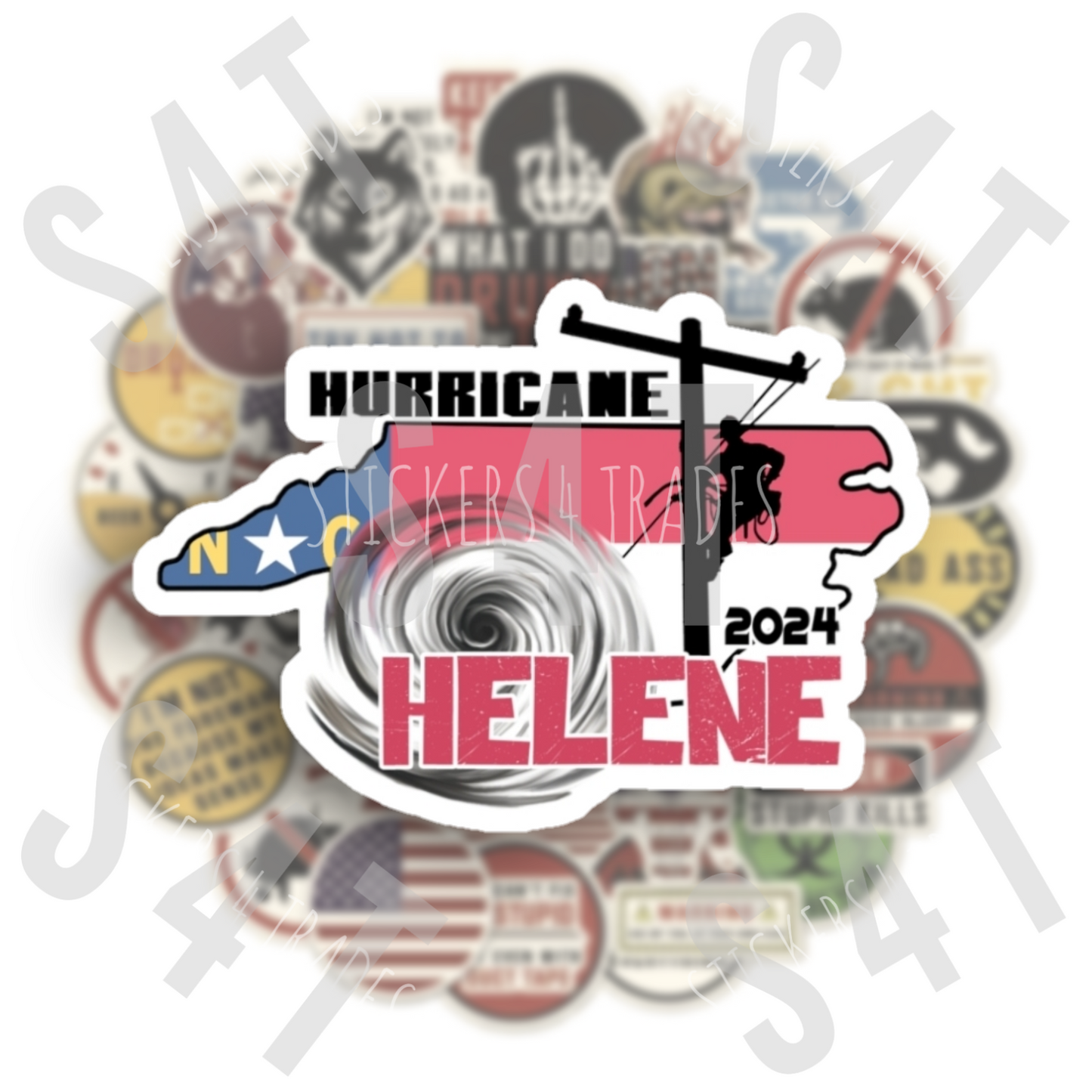 2024 Hurricane Helene North Carolina Lineman Hard Hat Sticker Journeyman Tropical Storm Gift Union