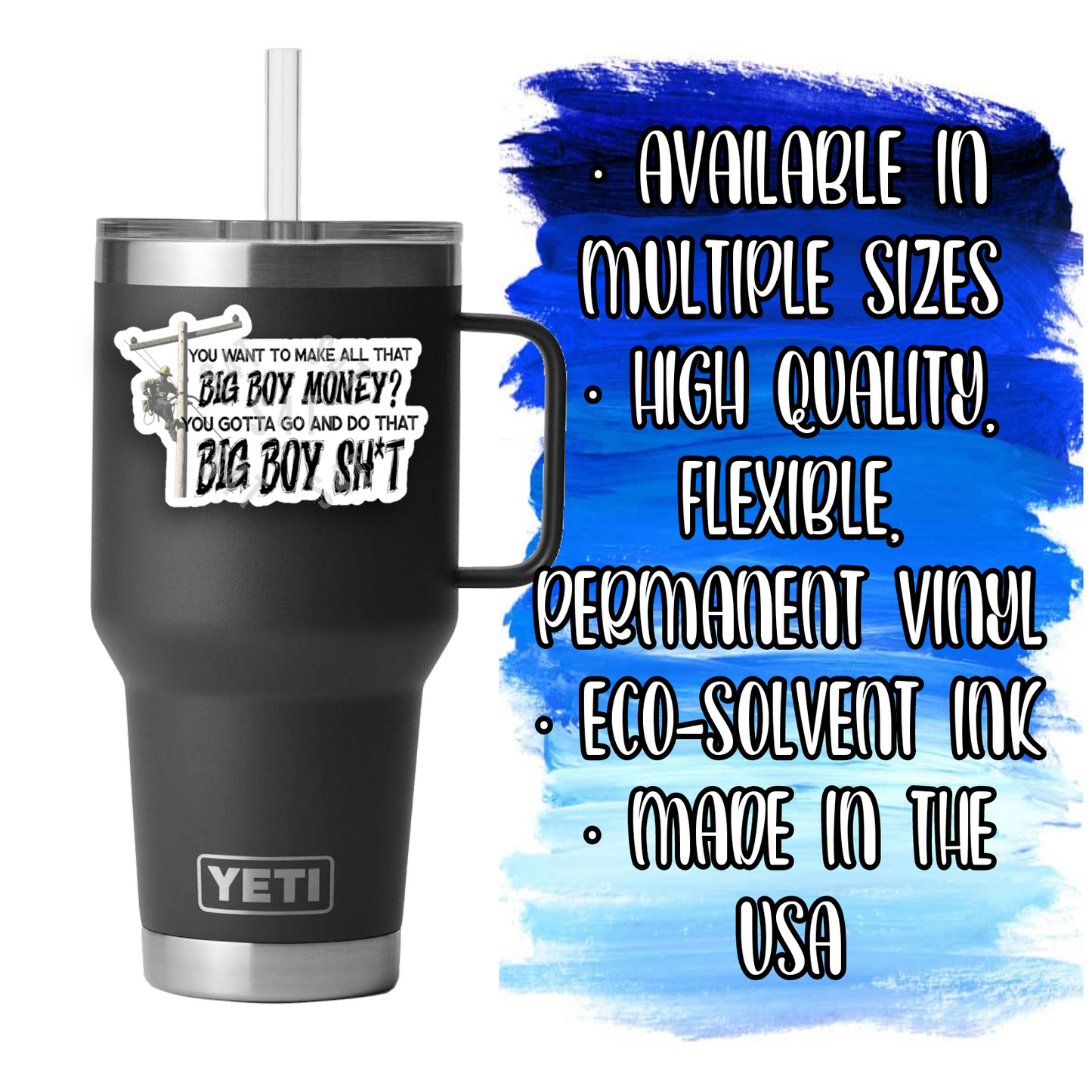 Big Boy Money Lineman Sticker Hard Hat Decal Blue Collar Badge