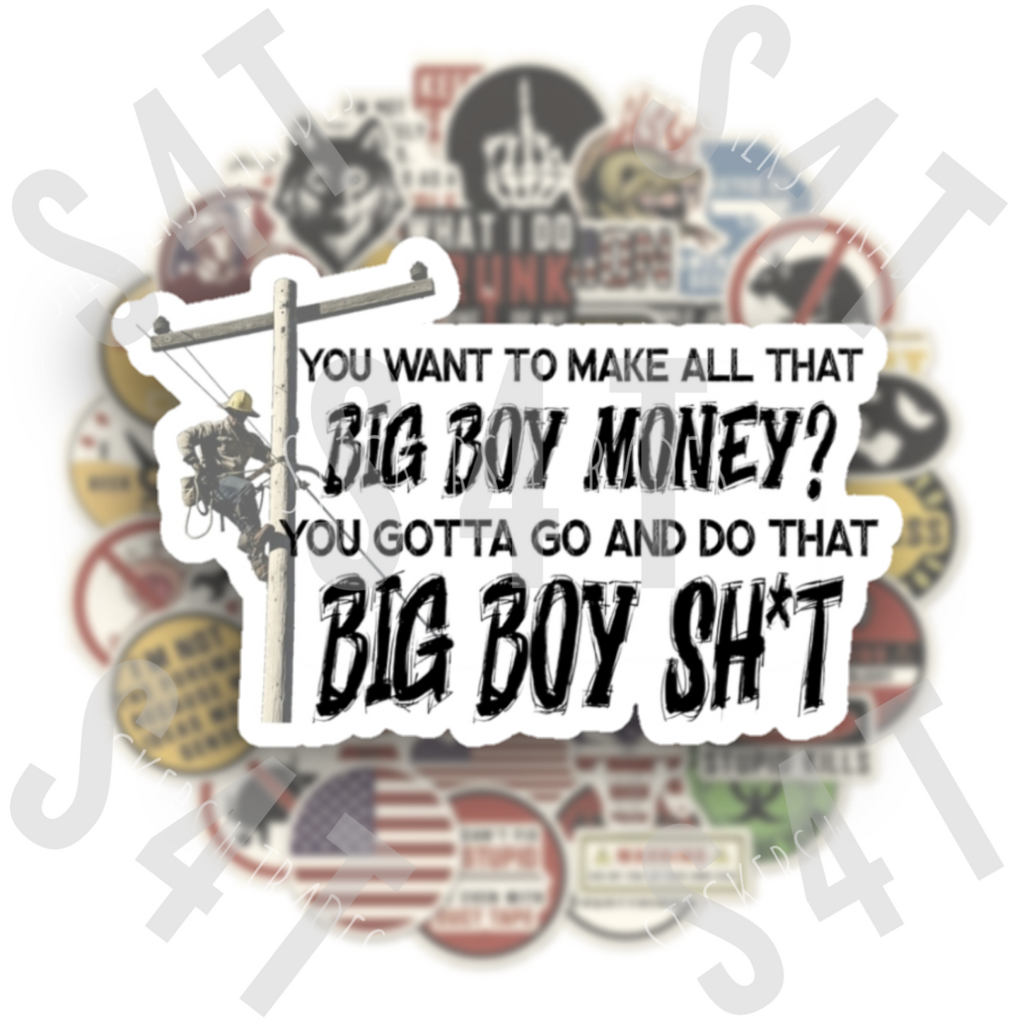 Big Boy Money Lineman Sticker Hard Hat Decal Blue Collar Badge