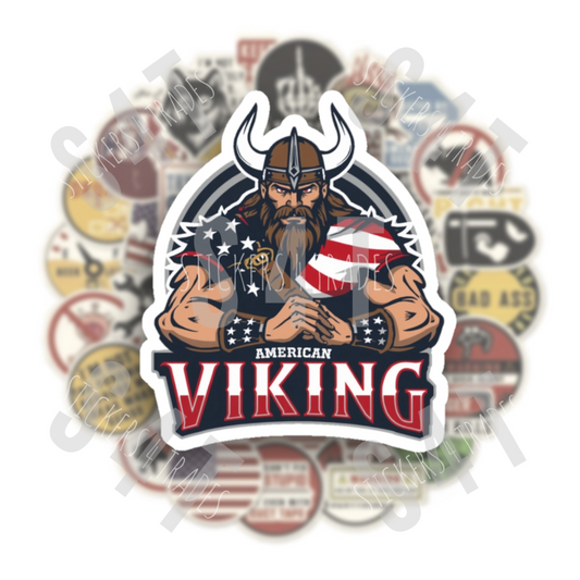 American Viking Hard Hat Sticker Decal Blue Collar Badge