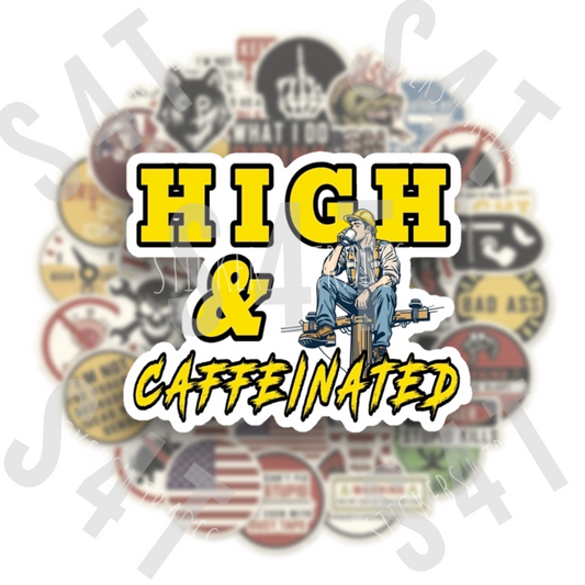 High & Caffeinated Lineman Sticker Hard Hat Decal Blue Collar Badge