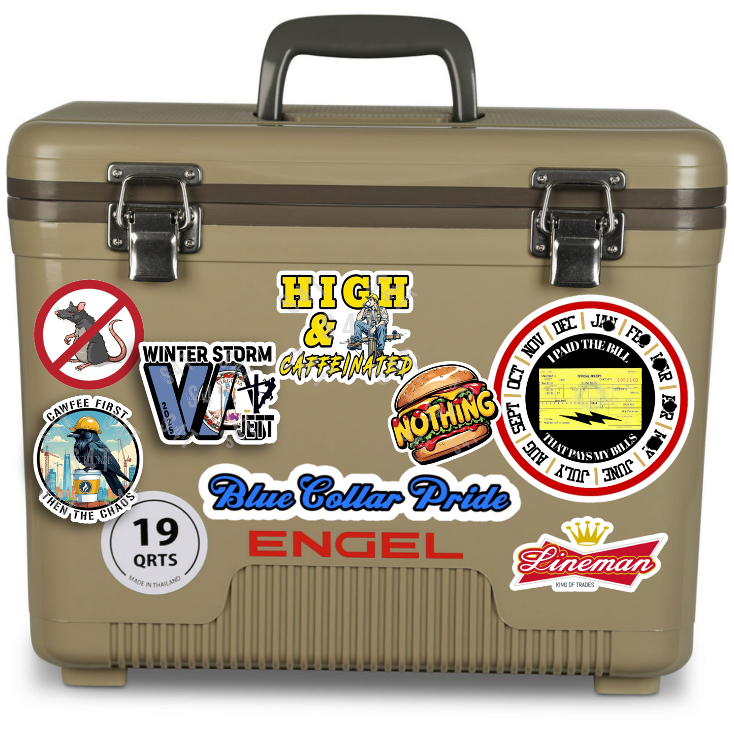 High & Caffeinated Lineman Sticker Hard Hat Decal Blue Collar Badge