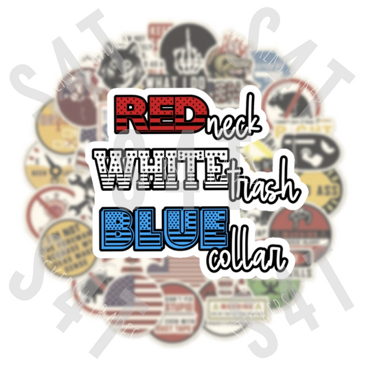 Red Neck White Trash Blue Collar Hard Hat Sticker