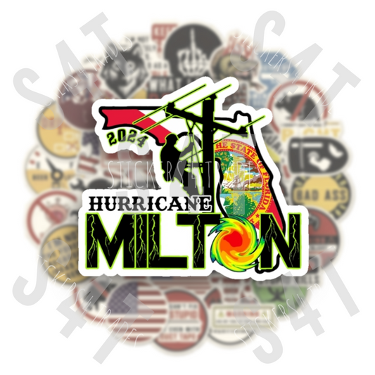 2024 Hurricane Milton Florida Lineman Hard Hat Sticker Journeyman Tropical Storm Gift Union