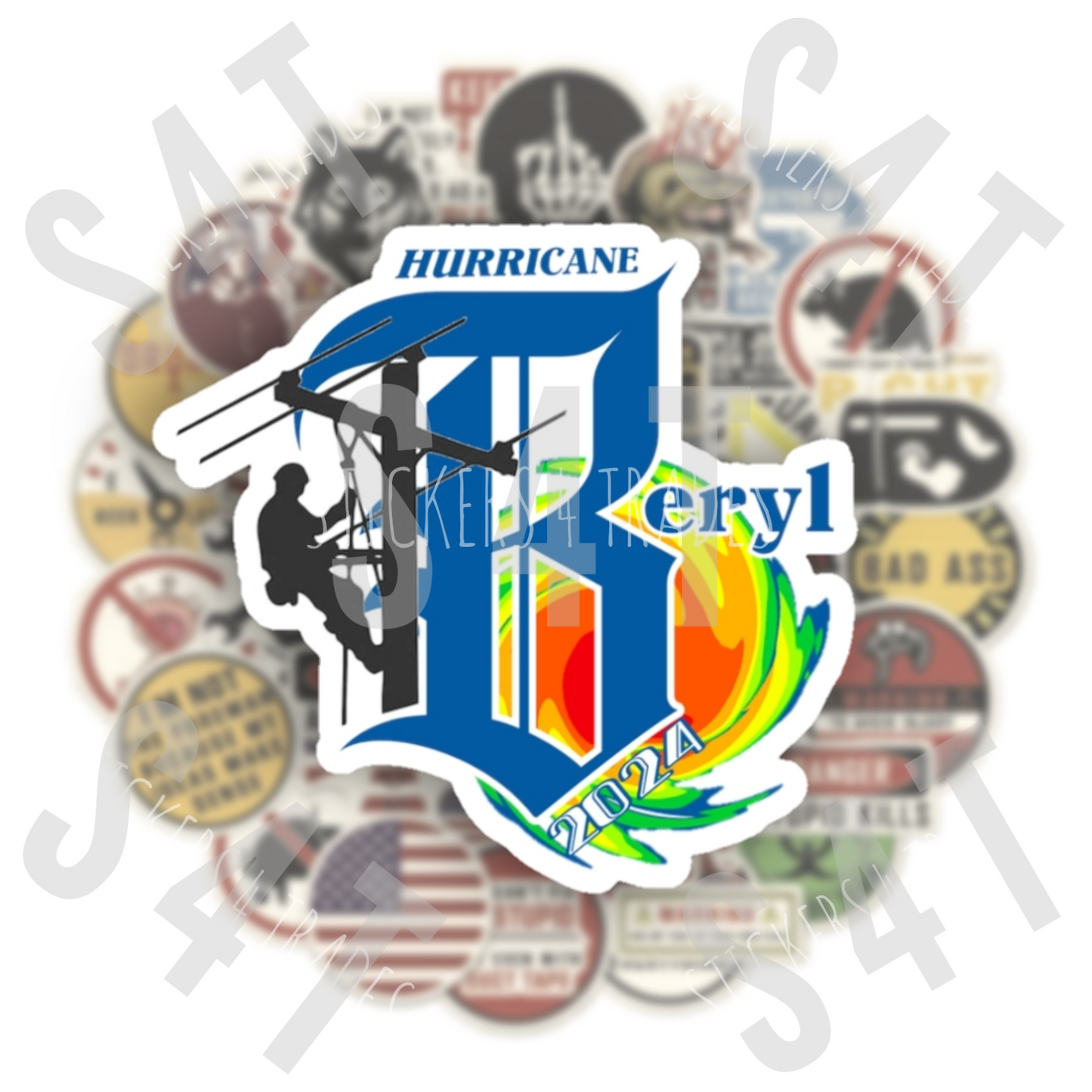 2024 Hurricane Beryl Lineman Hard Hat Sticker Tropical Storm Gift Union