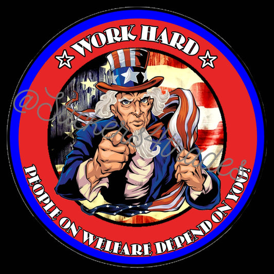 Work Hard Uncle Sam Hard Hat Sticker Waterproof Vinyl Welfare Funny Popular Construction jobsite blue collar linemen welder fitter ironwork