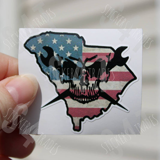 South Carolina Ironworker America Skull Hard Hat Sticker Blue Collar Union USA Flag