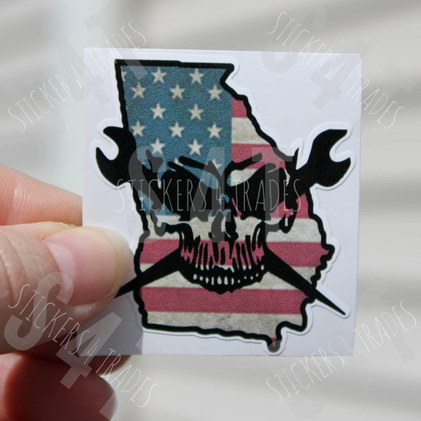 Ironworker Georgia State Skull Hard Hat Sticker Blue Collar United States Flag Vinyl Waterproof