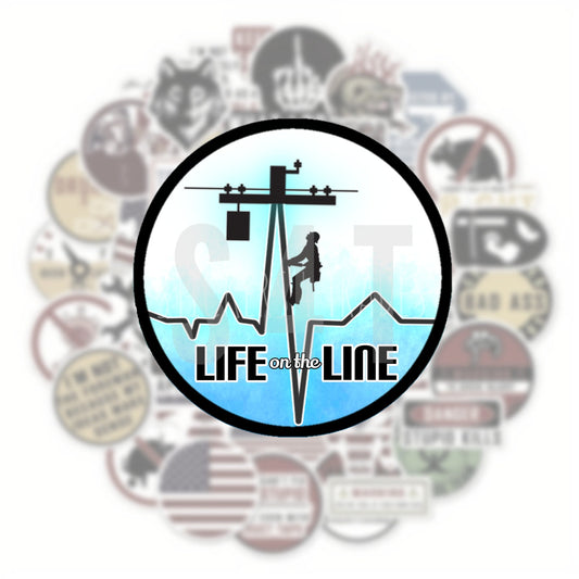 Lineman Life on the Line Hard Hat Sticker Decal Vinyl Waterproof Blue Collar Electrician Tramp Hurricane Winter Storm